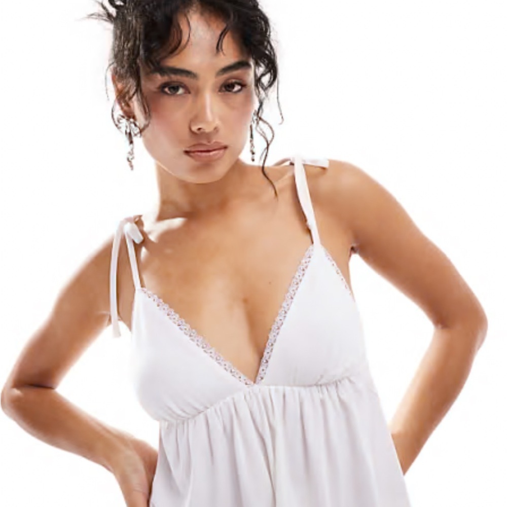 Vintage Cotton Ribbed Cropped Camisole w Lace trim - Picture 3 of 9